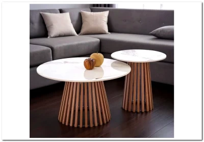 Стол журнальный Halmar CARINA S (бежевый мрамор/орех)